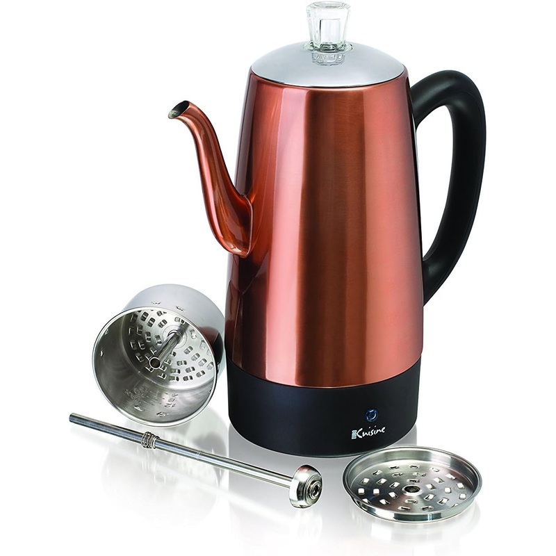 Euro Cuisine PER12 Electric Percolator 12 Cup Stainless Steel Coffee Pot Maker – Copper Finish | Bigbigmart.com