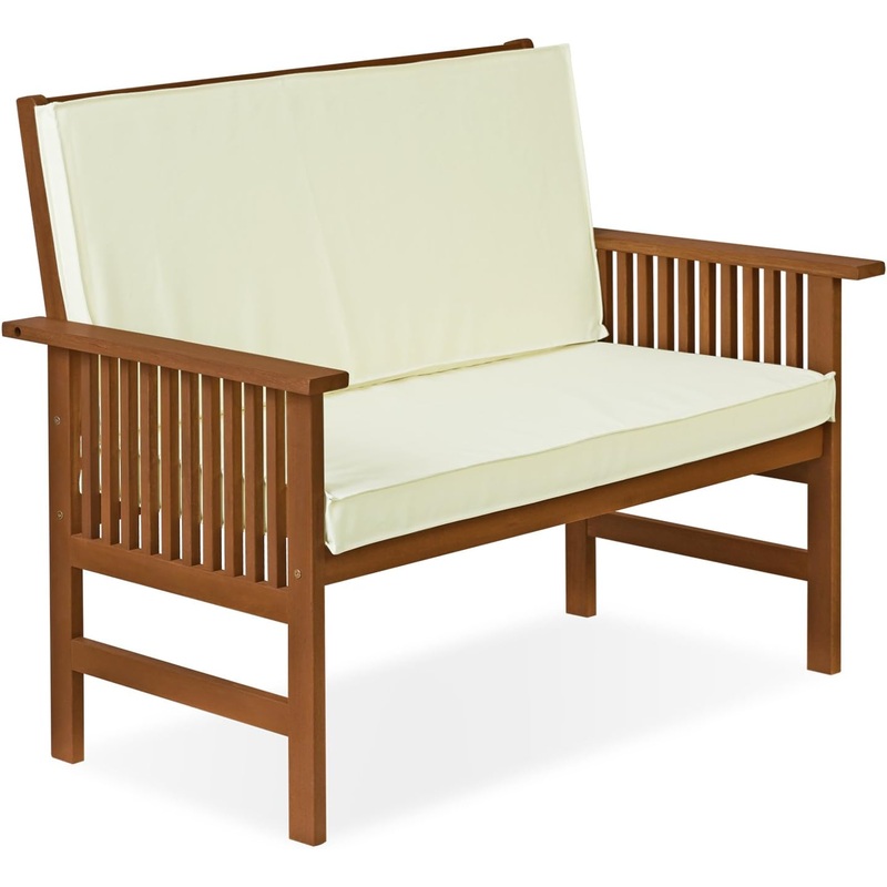Furinno FG17319 Tioman Outdoor Hardwood Patio Furniture Mediterranean Bench with Cushion, 1, Natural | Bigbigmart.com