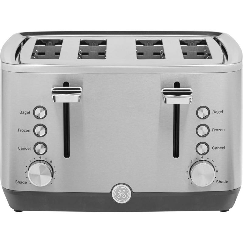 GE Stainless Steel Toaster | 4 Slice | Extra Wide Slots for Toasting Bagels, Breads, Waffles & More | 7 Shade Options for the Entire Household to Enjoy | Countertop Kitchen Essentials | 1500 Watts | Bigbigmart.com