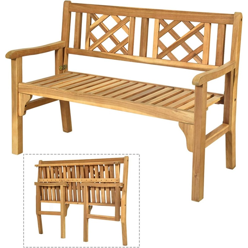 Giantex Outdoor Bench, Patio Wooden Bench, 4 Ft Foldable Acacia Wood Garden Bench, Outside Loveseat with Curved Backrest and Armrest, 705Lbs Weight Capacity, Park Bench for Outdoors, Porch, Balcony | Bigbigmart.com