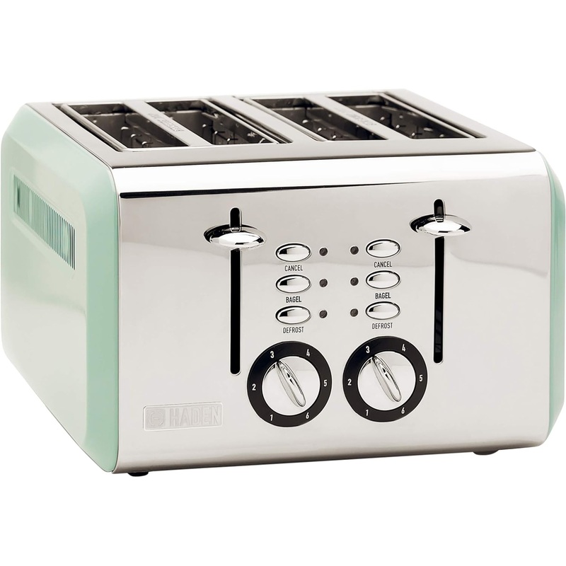 Haden 75009 COTSWOLD 4-Slice, Wide Slot Retro Toaster with Browning Control, Cancel, and Defrost Settings (Sage) | Bigbigmart.com