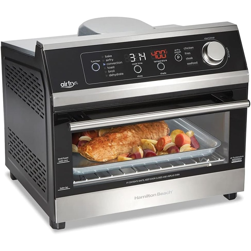 Hamilton Beach Toaster Oven Air Fryer Combo, Includes Bake, Broil, and Toast, Fits 12 Pizza, 1800 Watts, 10 Cooking Modes + Digital Controls, Black & Stainless Steel | Bigbigmart.com
