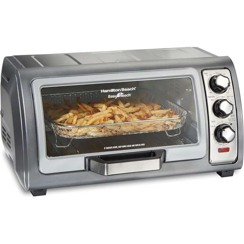 Hamilton Beach Toaster Oven Air Fryer Combo with Large Capacity, Fits 6 Slices or 12 Pizza, 4 Cooking Functions for Convection, Bake, Broil, Roll-Top Door, Easy Reach Sure-Crisp, Stainless Steel | Bigbigmart.com