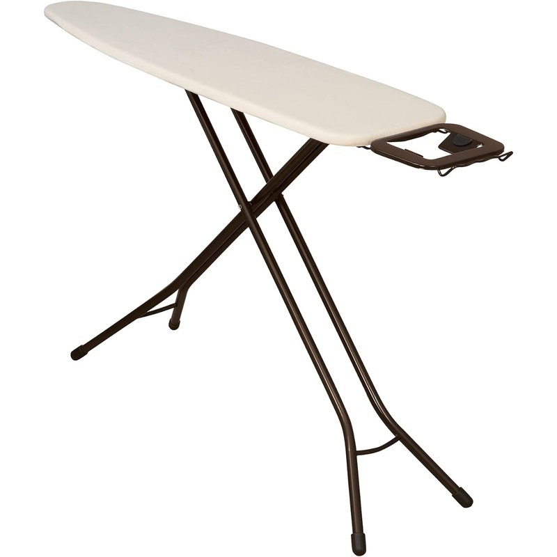 Household Essentials Steel Top Long Ironing Board with Iron Rest | Natural Cover and Bronze Finish | 14 x 54 Iron Surface | Bigbigmart.com