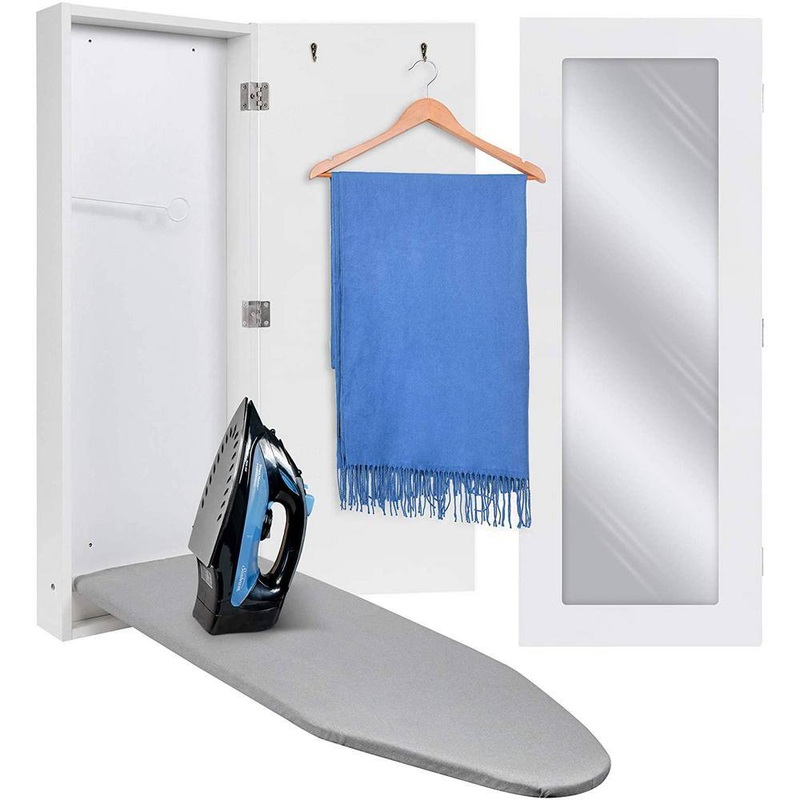 Ivation IVAIBCWM Ironing Board, Hanging Ironing Board and Ironing Board Cover with Mirror, White | Bigbigmart.com
