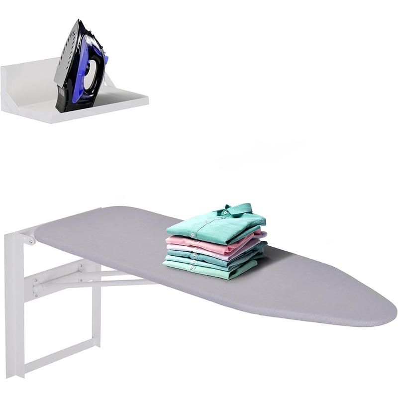 Ivation Wall-Mounted Ironing Board With Storage Shelf, Foldable 36.2 x 12.2, Fold Down Ironing Station for Home, Apartment &, Easy-Release Lever, Removable Cotton Cover & Dorms, Hardware Included | Bigbigmart.com