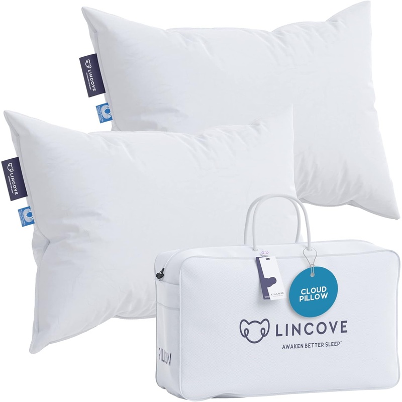 Lincove Cloud Natural Canadian White Down Luxury Sleeping Pillow – 625 Fill Power, 500 Thread Count Cotton Shell, Made in Canada, Standard – Soft, 2 Pack | Bigbigmart.com