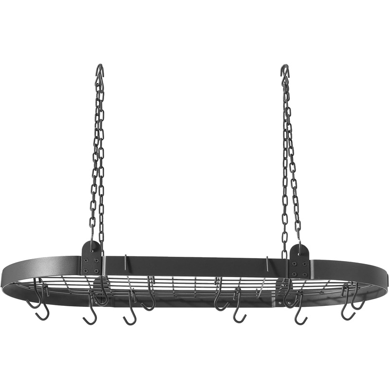 Old Dutch Medium Gauge Oval Hanging Pot Rack with Grid & 12 Hooks, Graphite 36 x 18 | Bigbigmart.com