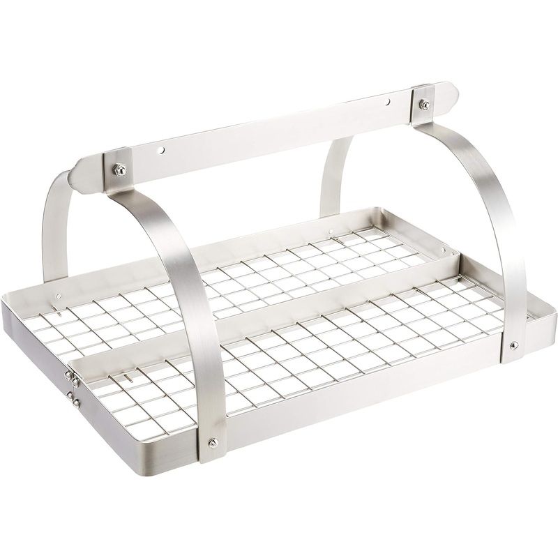 Old Dutch Rectangular Hanging Pot Rack with Grid & 24 Hooks, Satin Nickel, 30 x 20.5 x 15.75 | Bigbigmart.com