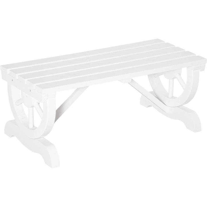 Outsunny Wooden Wagon Wheel Bench, Rustic Outdoor Patio Furniture, 2-Person Seat Bench for Backyard, Patio, Garden, 38.5 x 19.75 x 15.5, Carbonized | Bigbigmart.com