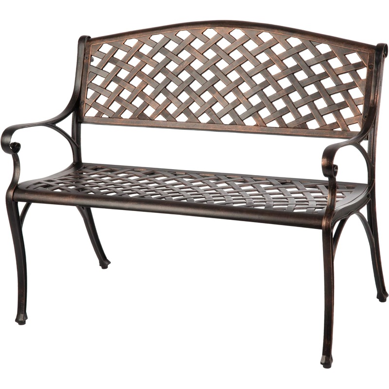 Patio Sense 61491 Patio Bench Cast Aluminum Lightweight Sturdy Bench Perfect for Relaxing Pause in Garden, Backyard Patio Basketweave Design – Antique Bronze Finish | Bigbigmart.com