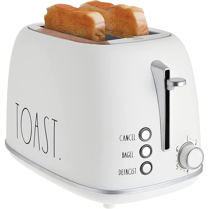 Rae Dunn Retro Rounded Bread Toaster, 2 Slice Stainless Steel Toaster with Removable Crumb Tray, Wide Slot with 6 Browning Levels, Bagel, Defrost and Cancel Options (Cream) | Bigbigmart.com