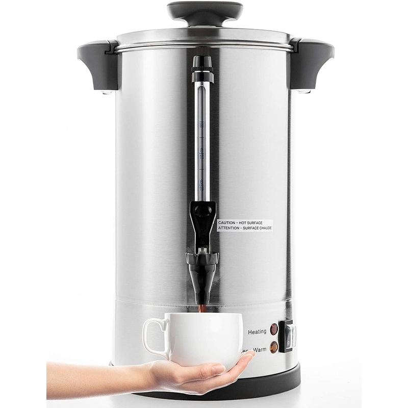 SYBO 2024 UPGRADE SR-CP-100B Commercial Grade Stainless Steel Percolate Coffee Maker Hot Water Urn for Catering, 100-Cup 16 L, Metallic | Bigbigmart.com