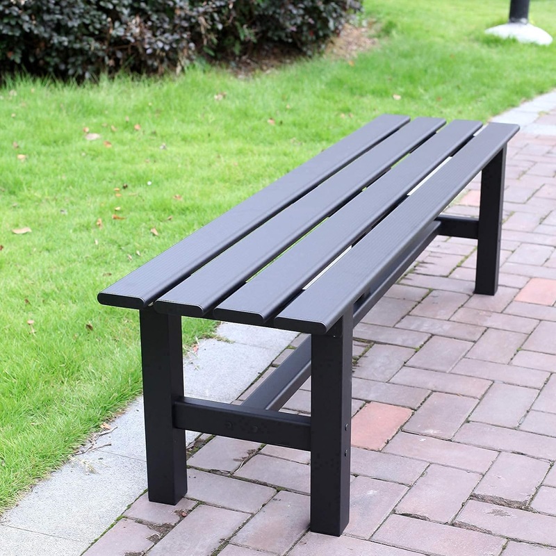 TECSPACE Aluminum Outdoor Patio Bench Black,59.1 x 14.2X 15.7 inches,Light Weight High Load-Bearing,Outdoor Bench for Park Garden,Patio and Lounge | Bigbigmart.com