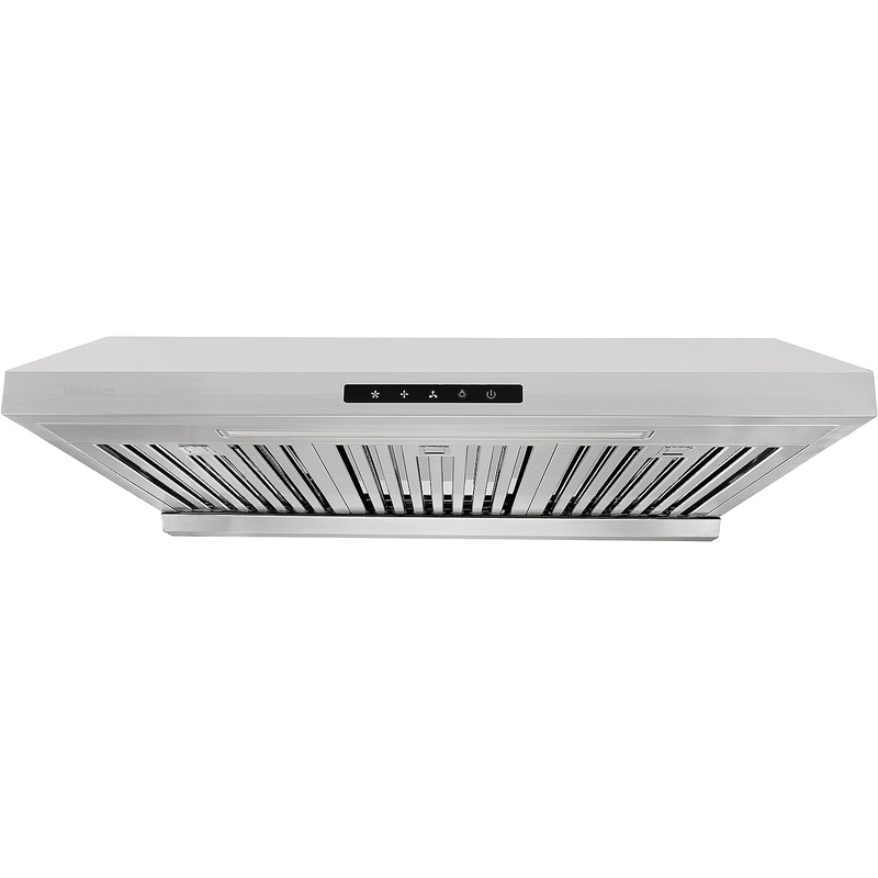 Vesta Arlington 850 CFM Powerful 30 Inch Under Cabinet Range Hood With Seamless Stainless Steel Body, Twin Turbo Motors, 3 Speed Touch Screen, Round Vent, Baffle Filters, LED Lights, Oil Collector | Bigbigmart.com