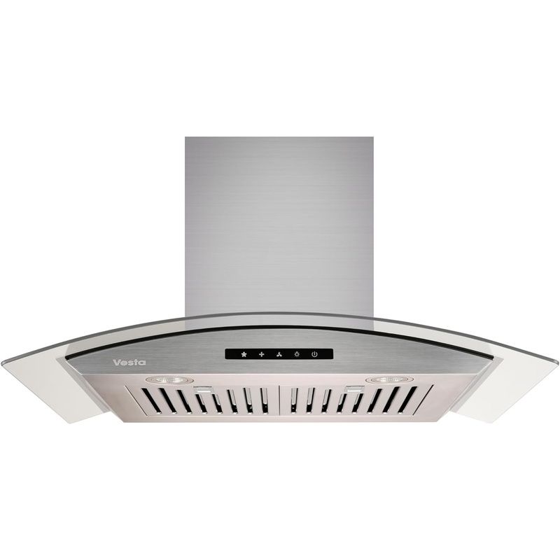 Vesta Rome 30 Inch Range Hood, 800CFM Wall Mount Curved Glass Stove Vent Hood For Kitchen With 3-Speed Exhaust Fan,Touch Screen,Auto Shut-Off, Baffle Filter, Rome Stainless Steel | Bigbigmart.com
