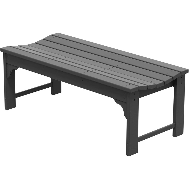 WestinTrends Malibu 48 Outdoor Bench, All Weather Resistant Poly Lumber Backless Patio Garden Bench, Adirondack Curved Bench Seat for Comfort, Black | Bigbigmart.com