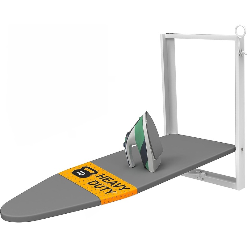 Xabitat Wall Mounted Ironing Board | 36.2 X 12.2 Compact Mount Fold Down Iron Board for Small Spaces | Space Saving with Cotton Fabric Cover | Black and Grey | Bigbigmart.com