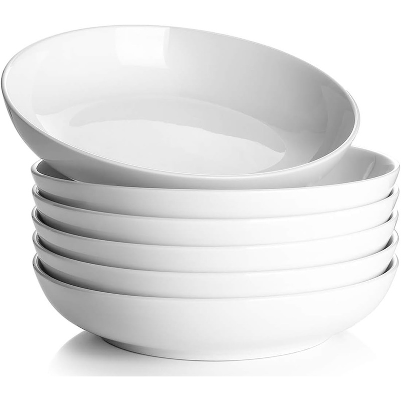 Y YHY Pasta Bowls, 30oz Salad Bowls White Soup Bowls Large Pasta Serving Bowl Porcelain Pasta Plates Wide and Shallow Bowls Set of 6 Microwave Dishwasher Safe Valentines Day Gift | Bigbigmart.com