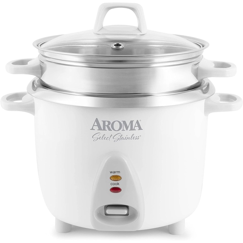 Aroma Housewares 14-Cup (Cooked) / 3Qt. Select Stainless Pot-Style Rice Cooker, & Food Steamer, One-Touch Operation, Automatic Keep Warm Mode, White (ARC-757-1SG) | Bigbigmart.com