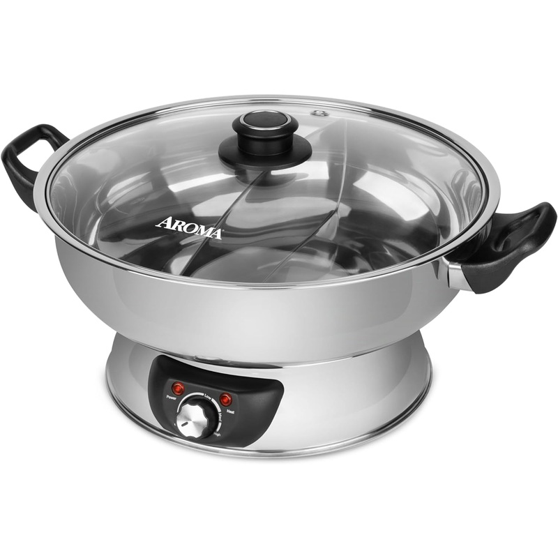 Aroma Housewares ASP-610 Dual-Sided Shabu Hot Pot, 5Qt, Stainless Steel Aroma Housewares 3 Uncooked/6 Cups Cooked Rice Cooker, Steamer, Multicooker, 2-6 cups, Black | Bigbigmart.com