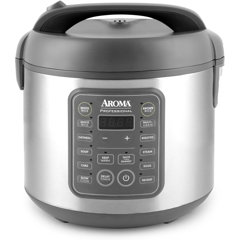 AROMA Professional Digital Rice Cooker, 10-Cup (Uncooked) / 20-Cup (Cooked), Multicooker, Slow Cooker, Steamer, Oatmeal Cooker, Egg Cooker, STS, 5 Qt, Gray, ARC-5200SG | Bigbigmart.com