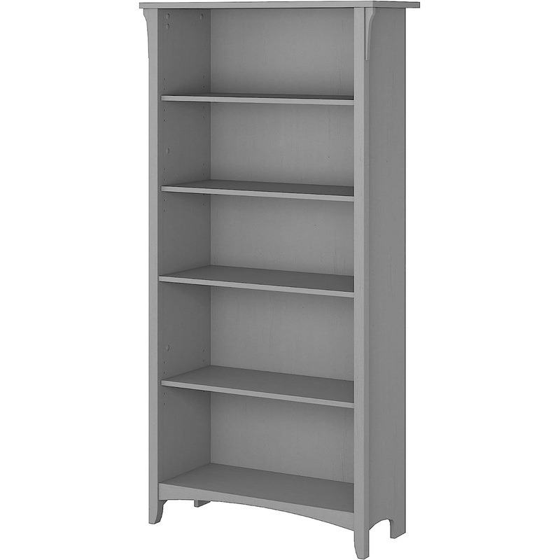 Bush Furniture Salinas Tall 5 Shelf Bookcase in Cape Cod Gray Distressed Style Modern Farmhouse Bookshelf for Living Room and Home Office | Bigbigmart.com