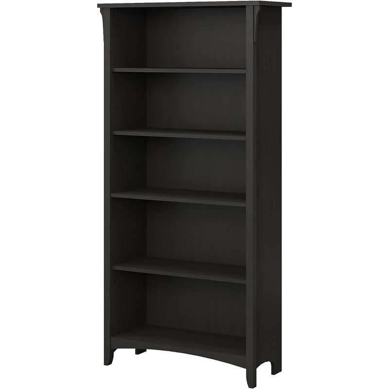 Bush Furniture Salinas Tall 5 Shelf Bookcase in Vintage Black Distressed Style Modern Farmhouse Bookshelf for Living Room and Home Office | Bigbigmart.com