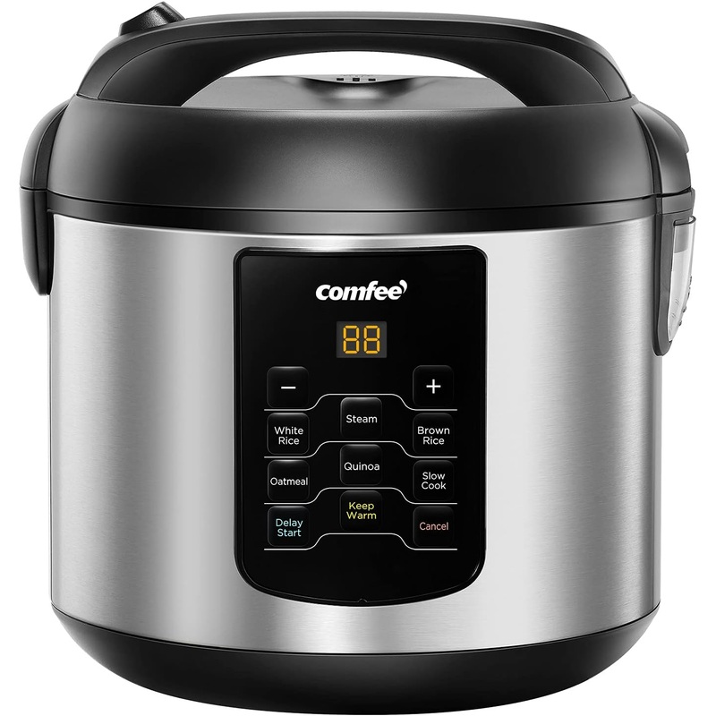COMFEE’ Rice Cooker, 6-in-1 Stainless Steel Multi Cooker, Slow Cooker, Steamer, Saute, and Warmer, 2 QT, 8 Cups Cooked(4 Cups Uncooked), Brown Rice, Quinoa and Oatmeal, 6 One-Touch Programs | Bigbigmart.com