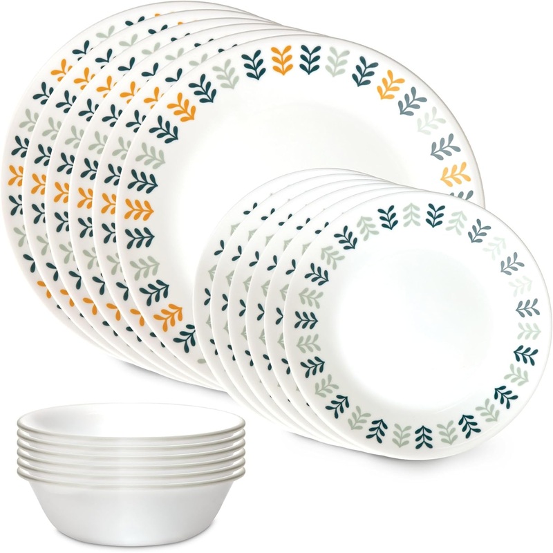 Corelle Vitrelle 18 Piece Glass Dinnerware Sets, Service for 6, Triple Layer Chip & Crack Resistant Glass Plate and Bowl Sets, Anders | Bigbigmart.com