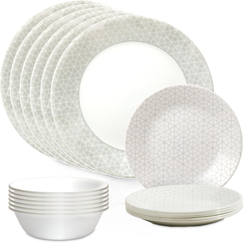 Corelle Vitrelle 18 Piece Glass Dinnerware Sets, Service for 6, Triple Layer Chip & Crack Resistant Glass Plate and Bowl Sets, Knox | Bigbigmart.com
