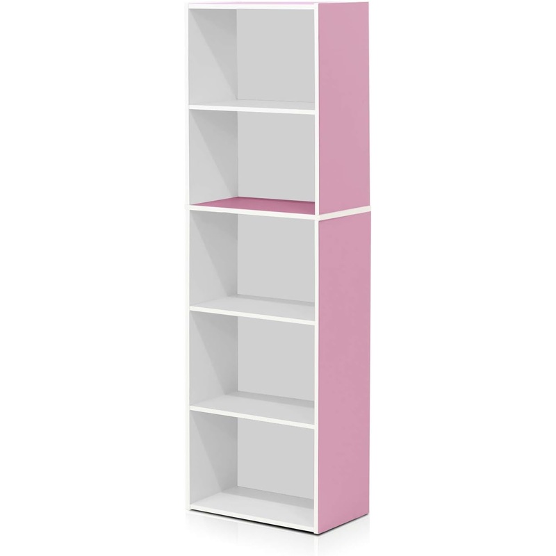 Furinno 5-Tier Reversible Color Open Shelf Bookcase , White/Pink 11055WH/PI | Bigbigmart.com