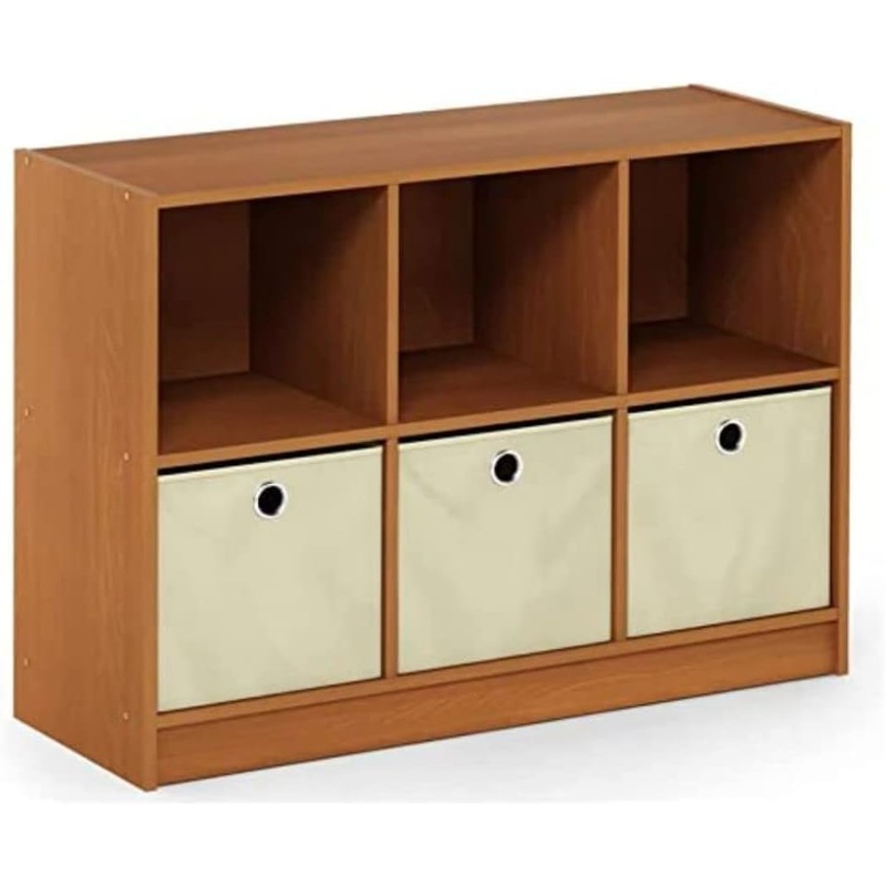 Furinno Basic 3×2 Bookcase Storage w/Bins, Light Cherry/Ivory | Bigbigmart.com