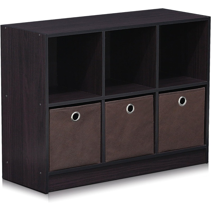 Furinno Basic 3×2 Cube Storage Bookcase Organizer with Bins, Dark Walnut | Bigbigmart.com