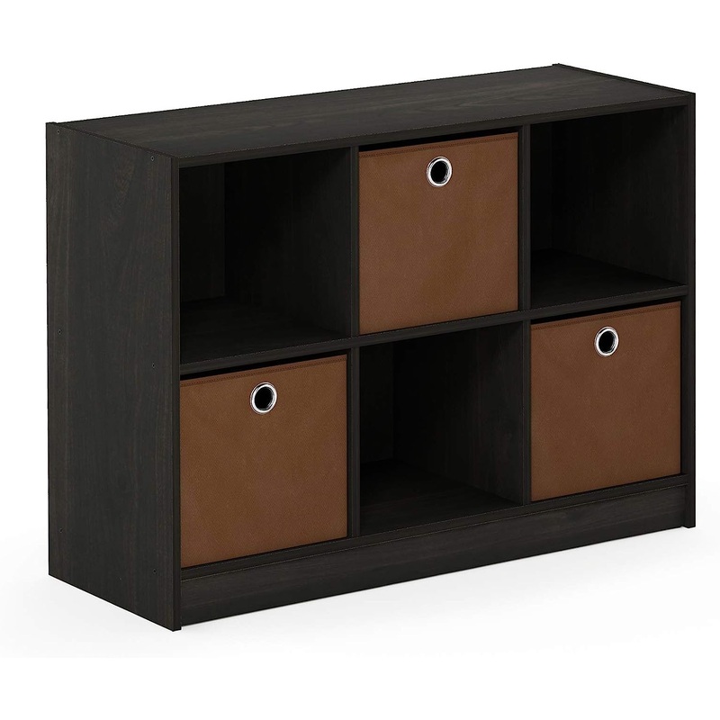 Furinno Basic 3×2 Cube Storage Bookcase Organizer with Bins, Espresso/Brown | Bigbigmart.com