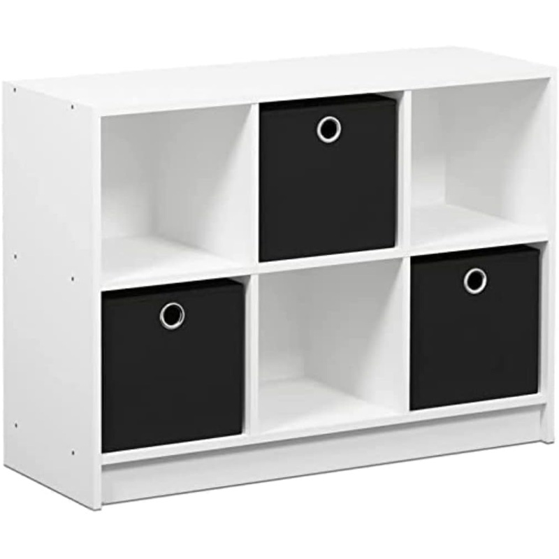 Furinno Basic 3×2 Cube Storage Bookcase Organizer with Bins, White/Black | Bigbigmart.com