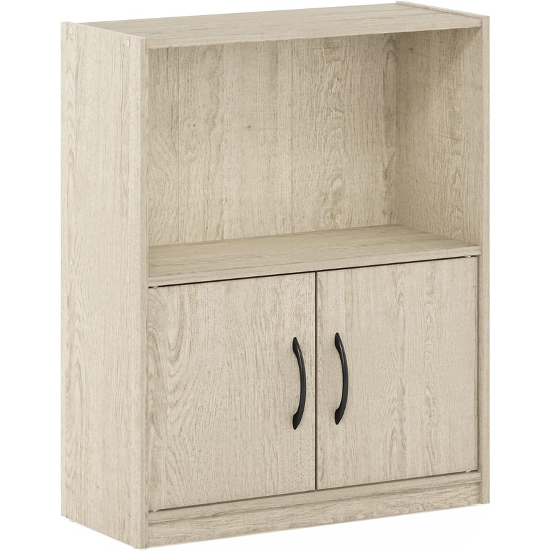 Furinno Gruen 2-Tier Open Shelf Bookcase with 2 Doors Storage Cabinet, Metropolitan Pine | Bigbigmart.com