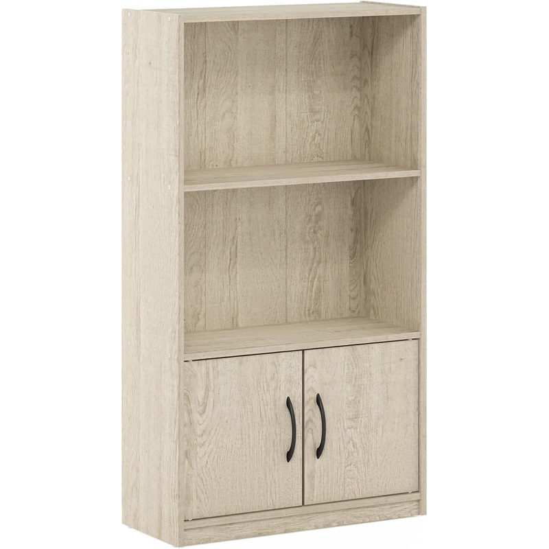 Furinno Gruen 3-Tier Open Shelf Bookcase with 2 Doors Storage Cabinet, Metropolitan Pine | Bigbigmart.com
