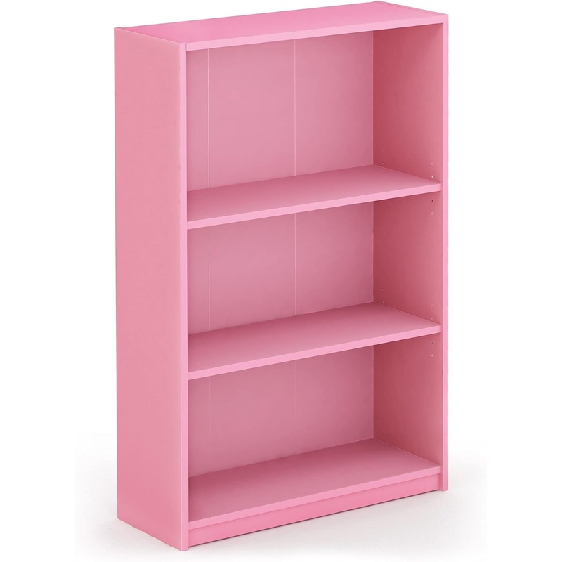 FURINNO JAYA Simple Home 3-Tier Adjustable Shelf Bookcase, Pink | Bigbigmart.com