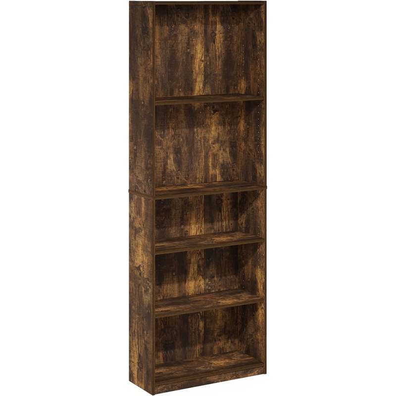 Furinno Jaya Simply Home Adjustable Shelf Bookcase, 5-Tier, Amber Pine | Bigbigmart.com
