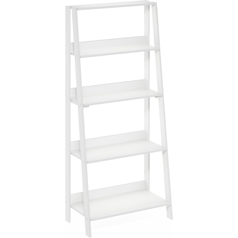 Furinno Ladder Bookcase Display Shelf, 5-Tier, White | Bigbigmart.com