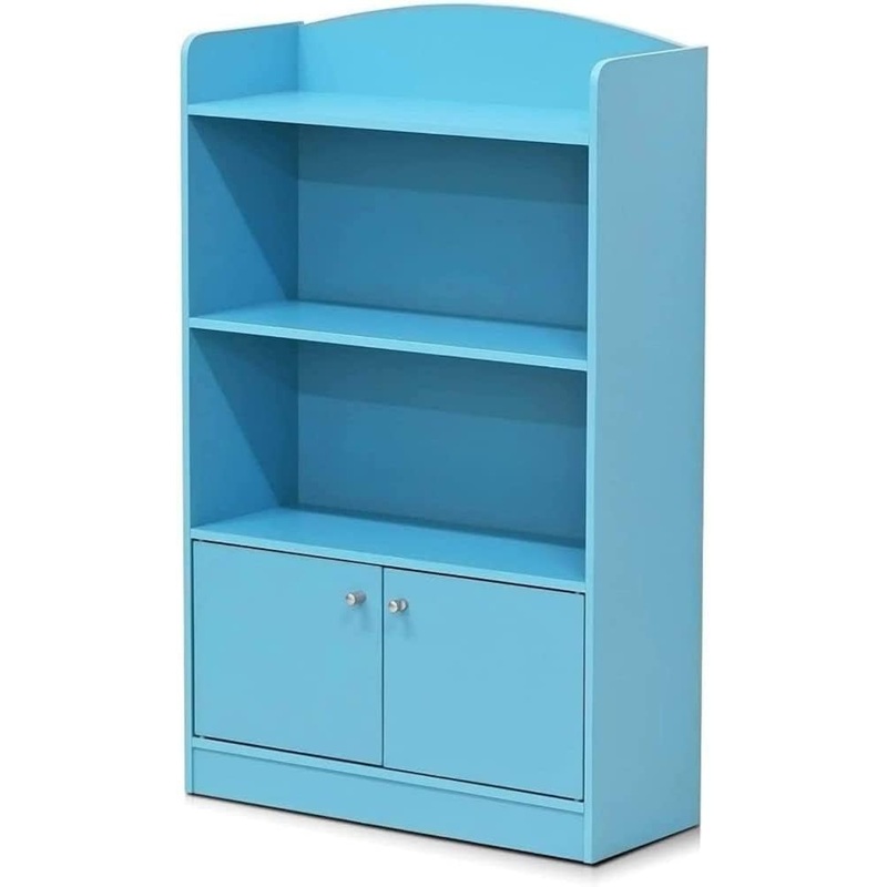 FURINNO Lova Bookshelf with Storage Cabinet, 9.49D x 23.82W x 42.28H in, Light Blue | Bigbigmart.com