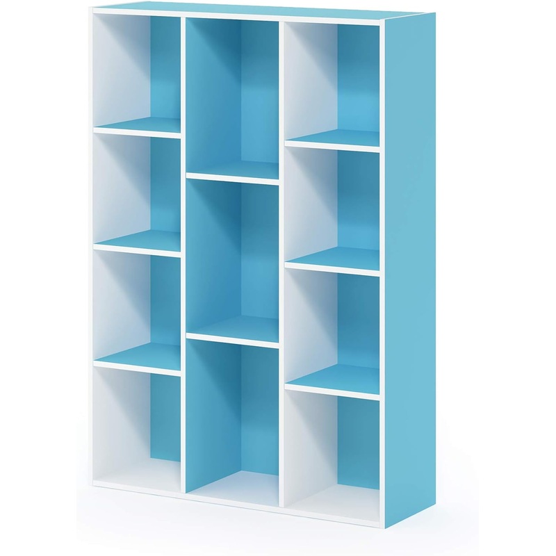 Furinno Luder Bookcase / Book / Storage , 11-Cube, White/Light Blue | Bigbigmart.com