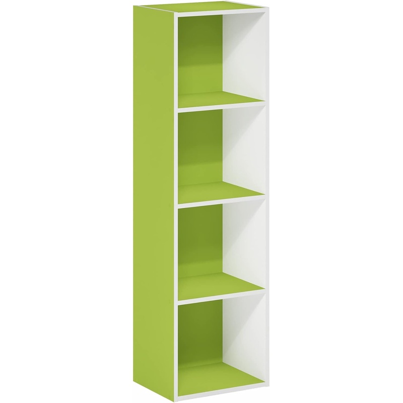 Furinno Luder Bookcase / Book / Storage, 4-Tier Cube, Green/White | Bigbigmart.com