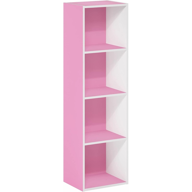Furinno Luder Bookcase / Book / Storage, 4-Tier Cube, Pink/White | Bigbigmart.com