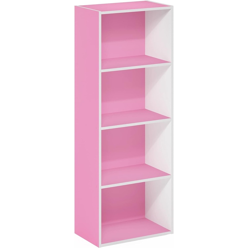 Furinno Luder Bookcase / Book / Storage, 4-Tier, Pink/White | Bigbigmart.com