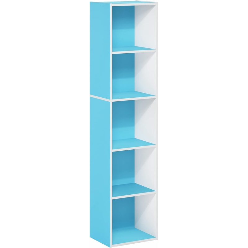 Furinno Luder Bookcase / Book / Storage, 5-Tier Cube, Light Blue/White | Bigbigmart.com