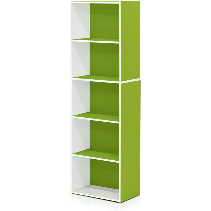 Furinno Luder Bookcase / Book / Storage , 5-Tier, White/Green | Bigbigmart.com