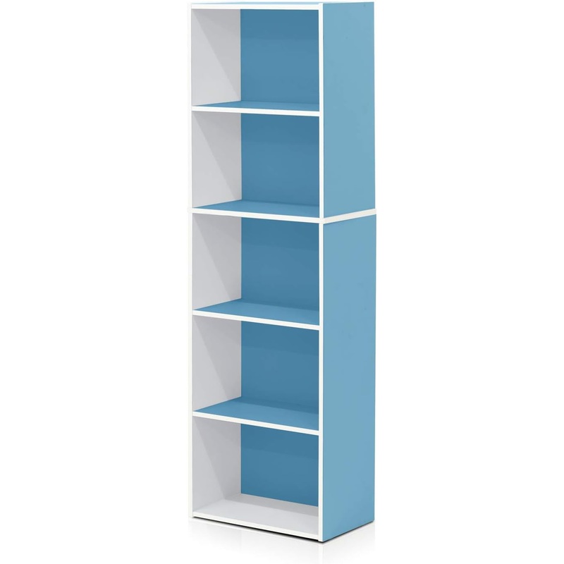Furinno Luder Bookcase / Book / Storage , 5-Tier, White / Light Blue | Bigbigmart.com
