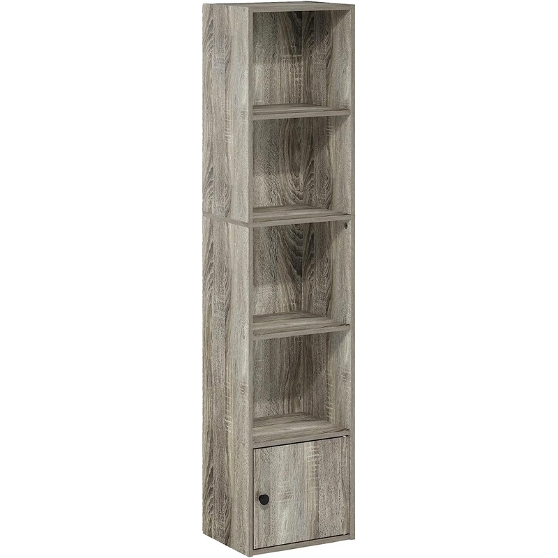 Furinno Luder Shelf Bookcase with 1 Door Storage Cabinet, French Oak (5-Cube with Cabinet) | Bigbigmart.com